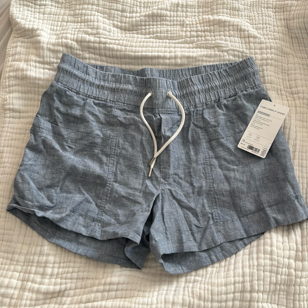 ATHLETA- Cabo Linen 4" Short Chambray Blue Pull-On size 12